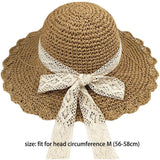 Wide Brim Straw Hat Foldable Big Lace Bow