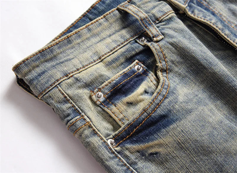 usa style Man's Jeans Five-pointed Star Torn Patches