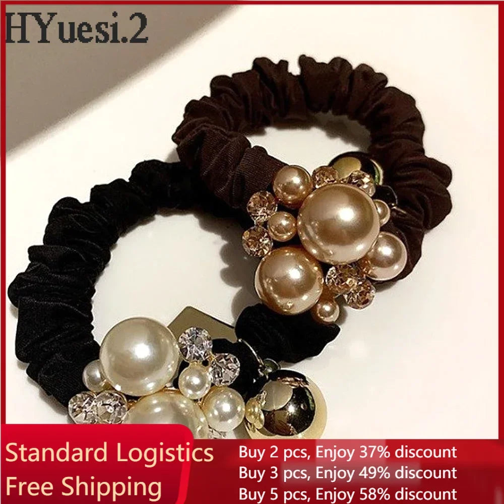 Luxury Rhinestone Pearl Hair Ties Ropes Women Girls