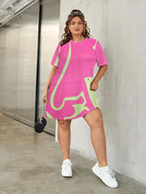 Plus Size Women's Casual Tee Dress, Fashion Plus