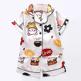 Toddler Girls Silk Satin Pajamas Sets Cartoon Kids