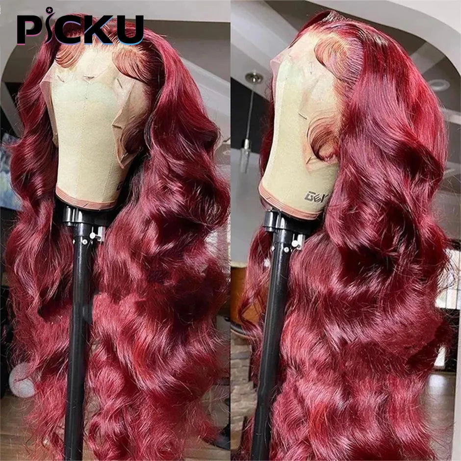 99J Red Lace Front Human Hair Wigs Burgundy