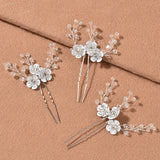 3pcs White Flower U Shaped Hairpin Pearl Elegant