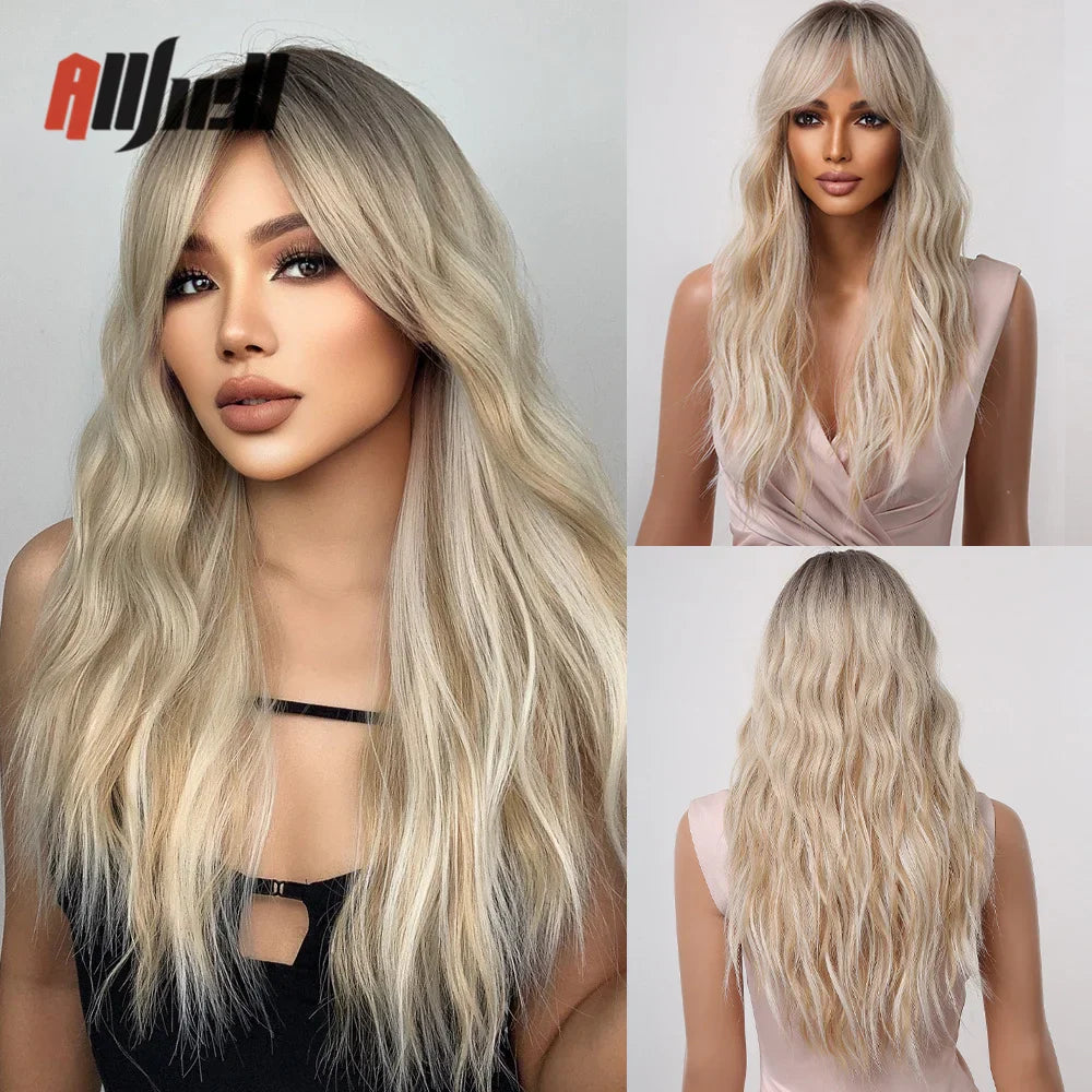 Copper Ginger Brown Wigs with Bangs Natural Synthetic