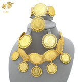African 24K Gold Color Coins Necklace Bracelet Sets