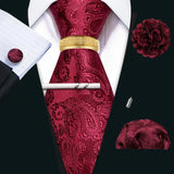 Barry.Wang Silk Mens Tie Hanky Cufflinks Clip Brooch