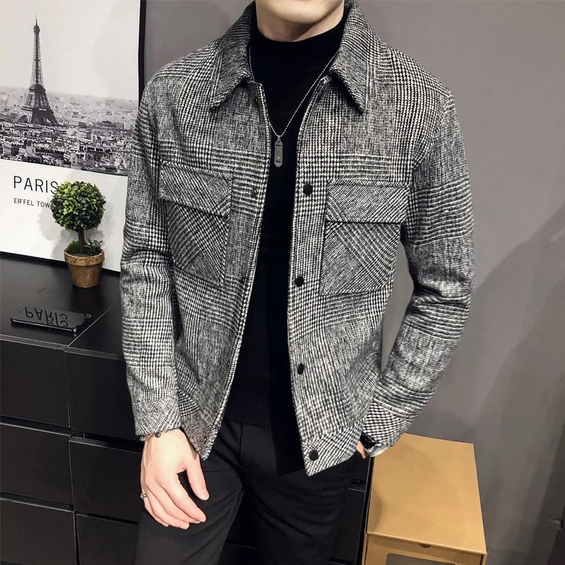 2023Autumn/Winter Men Polo Neck Woolen Jacket Fashion Slim