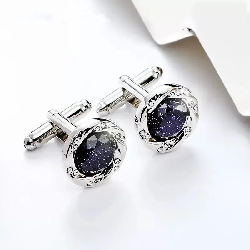 Silver Color Starry Sky Stone Cufflinks Tie Clip