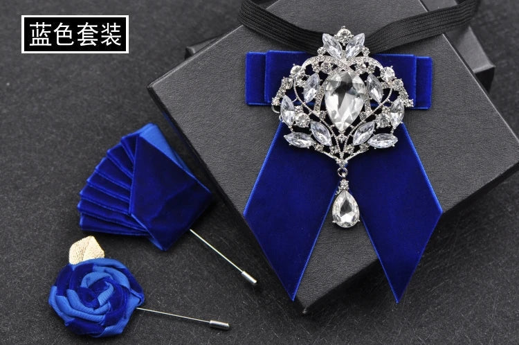 Men's Wedding Bow Tie Pins Set Luxury Rhinestone