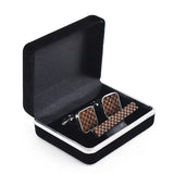 French Cufflinks Tie Clip Set Square Grid Round