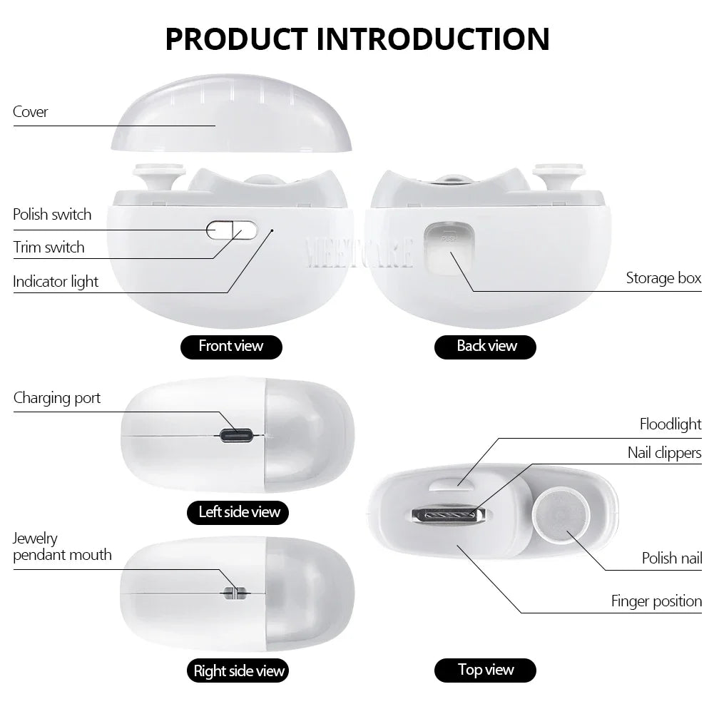 Wireless Nail Clipper 2 in1 Grinding and Polish