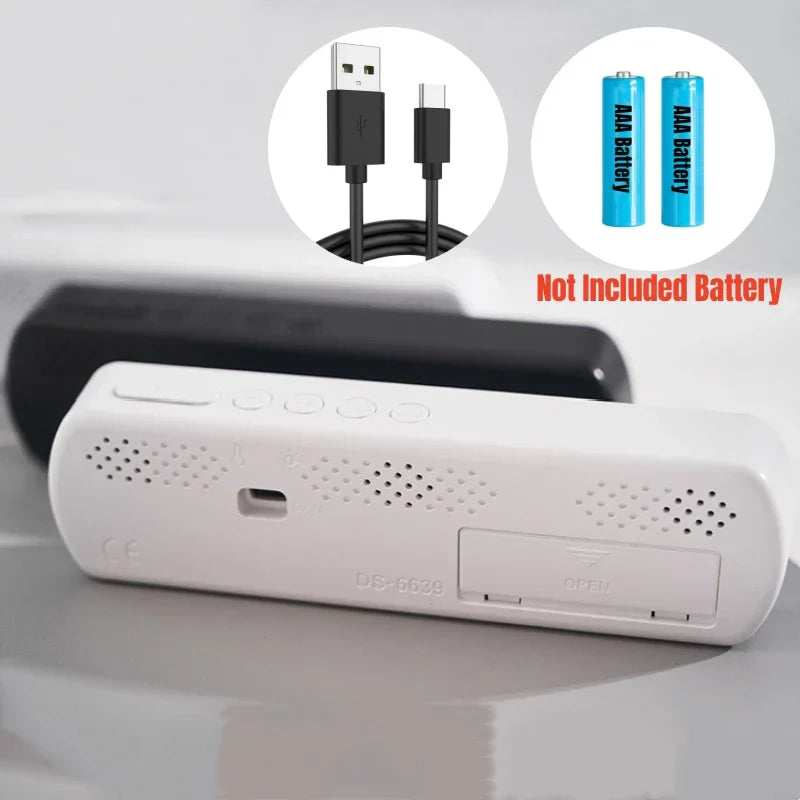 Voice Control Digital Alarm Timer Clock Temperature Dual