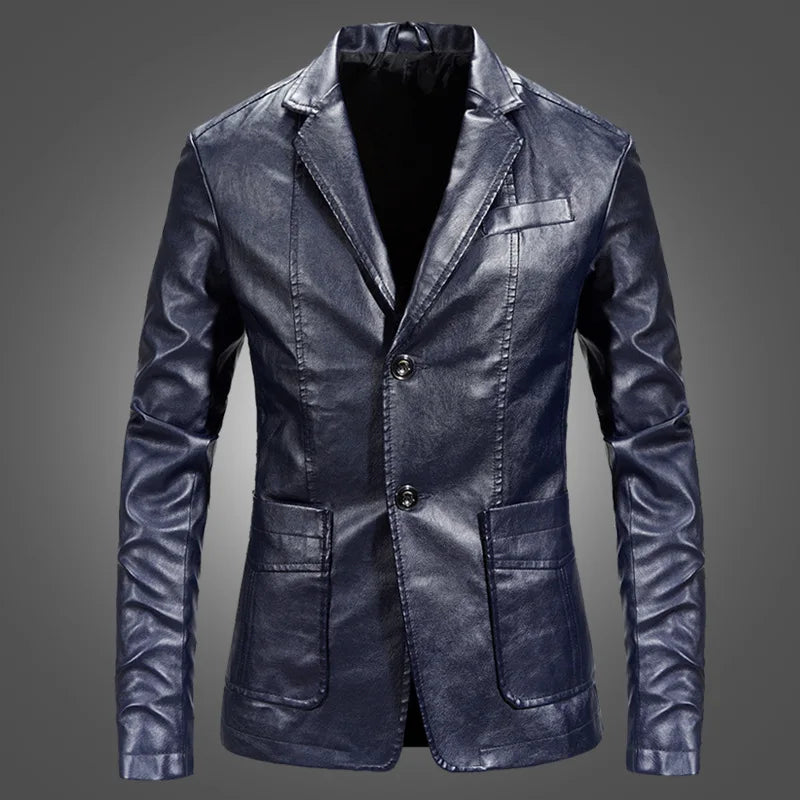 PU Jacket Men Solid Color Leather Coat Jacket