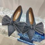 2023 New Designer Blue jeans bow flat shoes