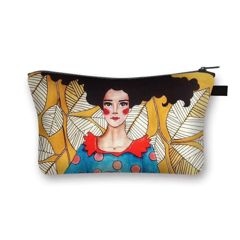 Fashion Lady Painting Print Cosmetic Bag Woman Portable Travel Makeup Storage Bags Afro Girl Cosmetic Case Lipstick Holder Bag