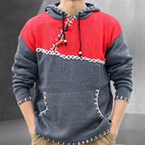 Winter Clothing Men's Patchwork Knitted Hooded Pullover Sweater