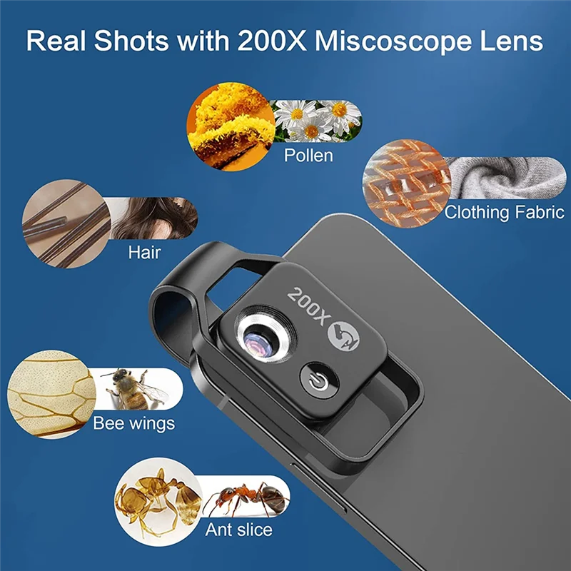 200X Cell Phone Microscope Accessory with Lens, Portable