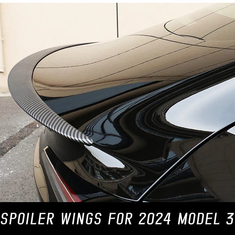 For 2024 New Tesla Model 3 Rear Trunk Lid Boot Ducktail Lip Car Spoiler Wings ABS Black Carbon Exterior Tuning Accessories Part