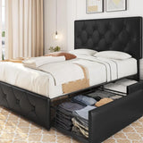 Upholstered Bed Frame with 4 Storage Drawers and