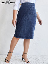 LIH HUA Womens Plus Size Denim Skirt Chic