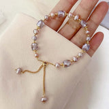 Vintage Purple Imitation Pearl Bracelet for Women Girls