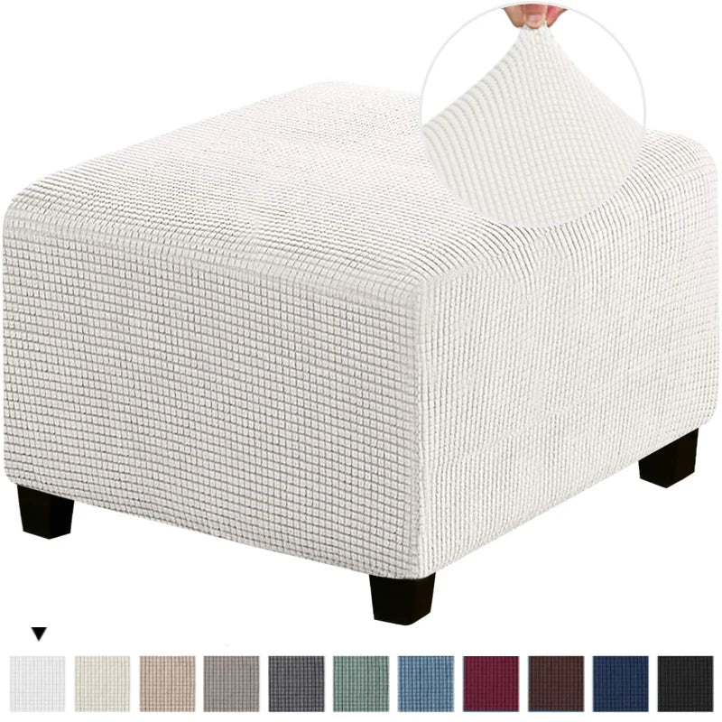 Square Footstool Cover Stretch Polar Fleece Ottoman Cover