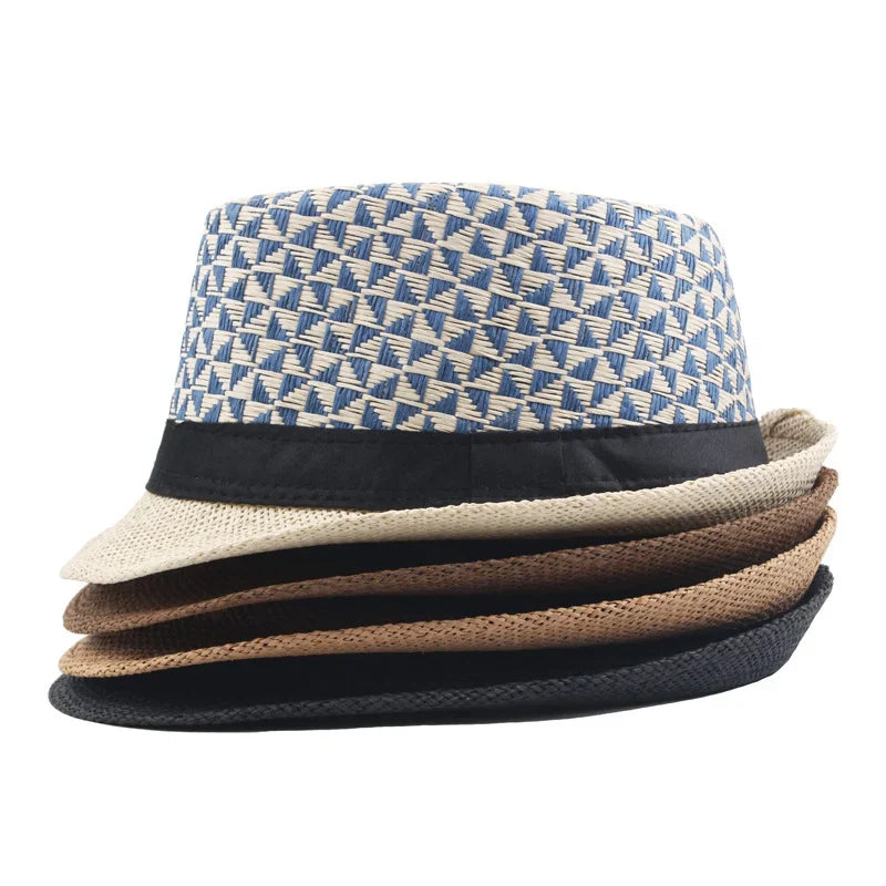 Stitching Color Geometry Shade Men Straw Hat Spring