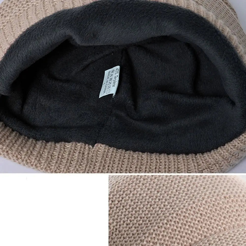 Fleece Lined Knitted Hat Casual Thickened Short Brim