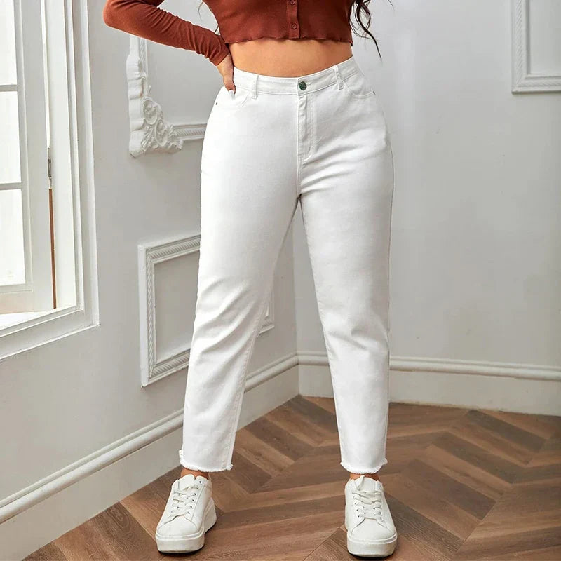 2023 Plus Size White Jeans for Women Straight