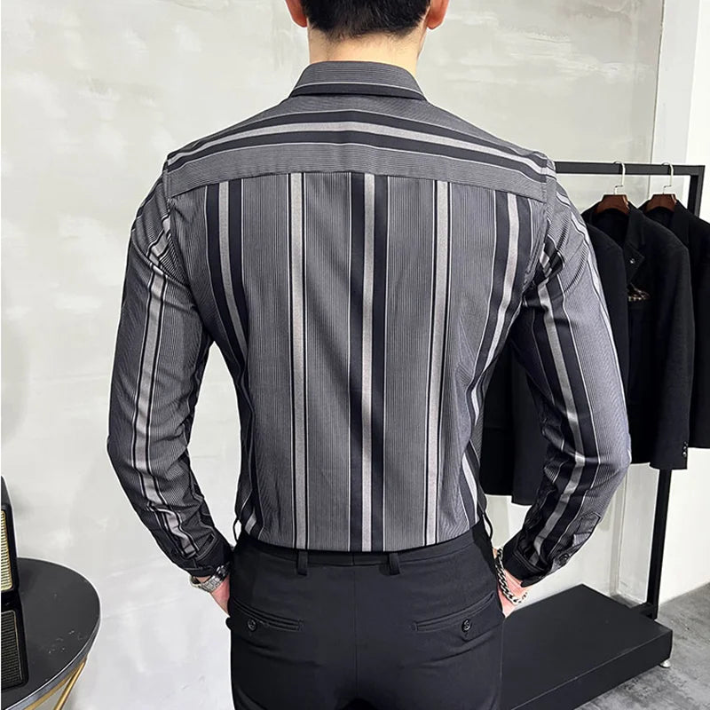 British Style Autumn New Striped Shirts Mens Long