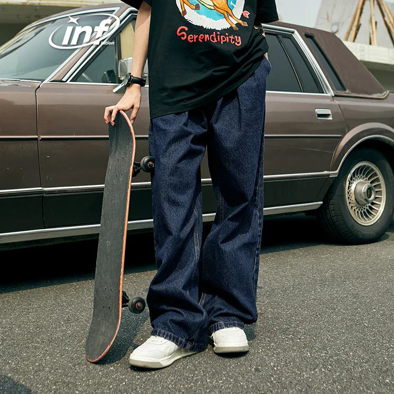 INFLATION Blue Retro Washed Denim Pants Male Classic