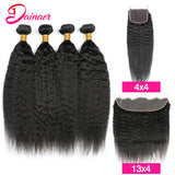 Brazilian Kinky Straight Human Hair Bundles Closure 4X4