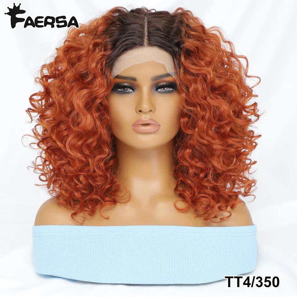 16" Kinky Curly Synthetic Lace Front Wig Black