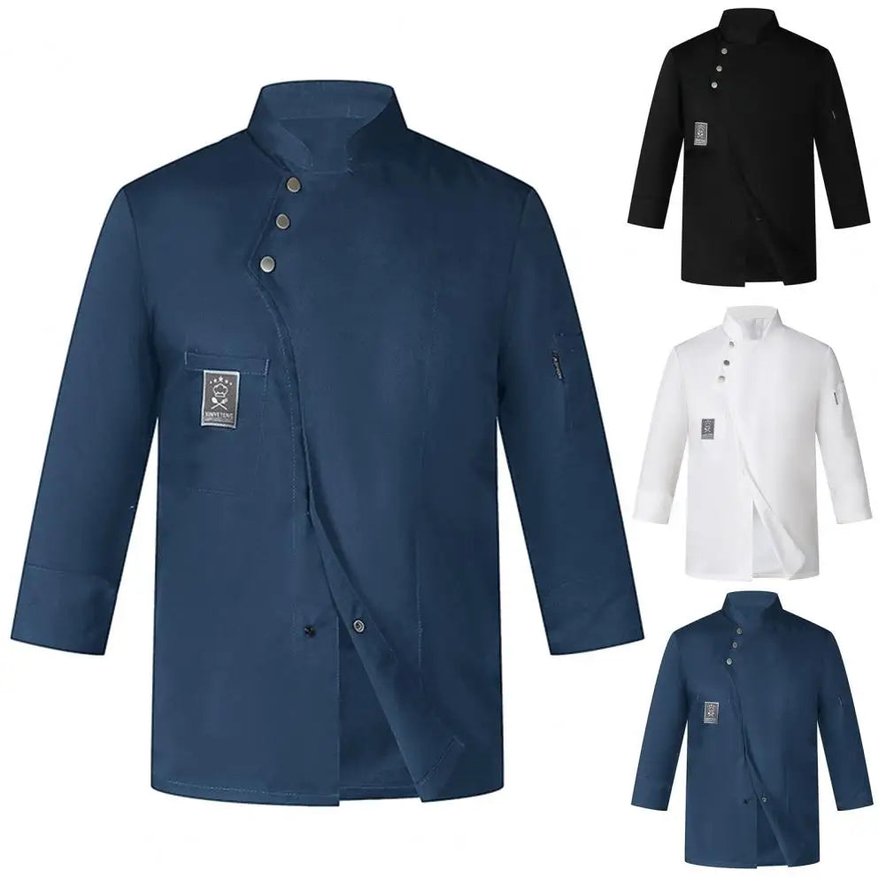 Men Women Chef Uniform Stand Collar Singlebreasted Pocket