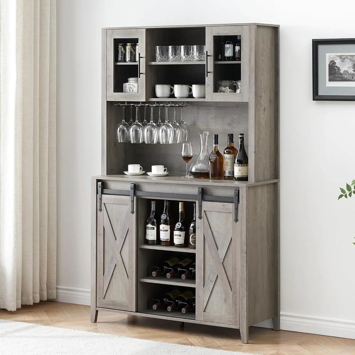 Bar Cabinet with Sliding Door, with Storage Shelves,