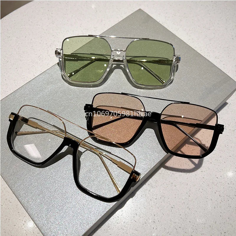 Fashion Vintage Big Square Sunglasses Half Metal Frame