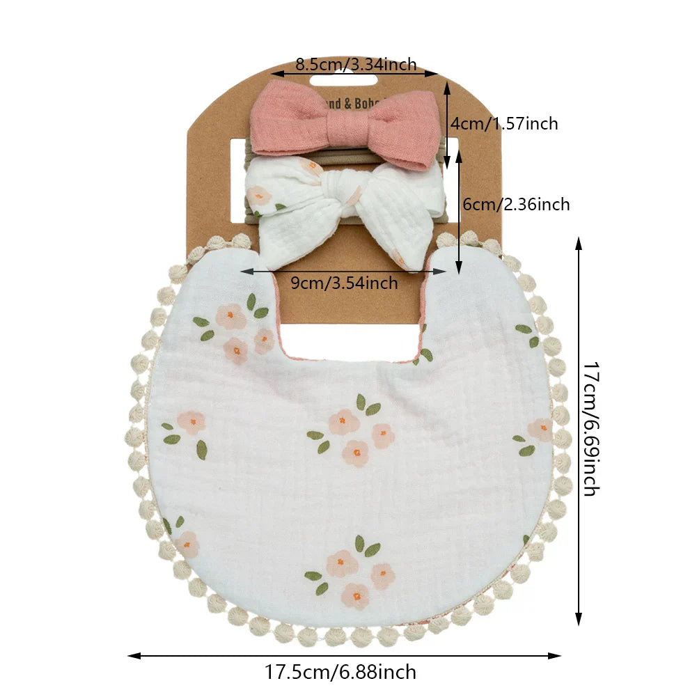 3Pcs/Set Baby Flower Bibs & Headbands Bow Nylon