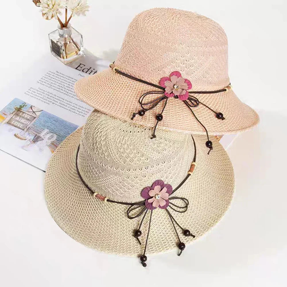 Bow Flowers Straw Hat Sweet Foldable Beach Hat