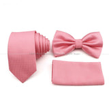 5 Pcs Slim Plaid Tie Set Polyester Pink