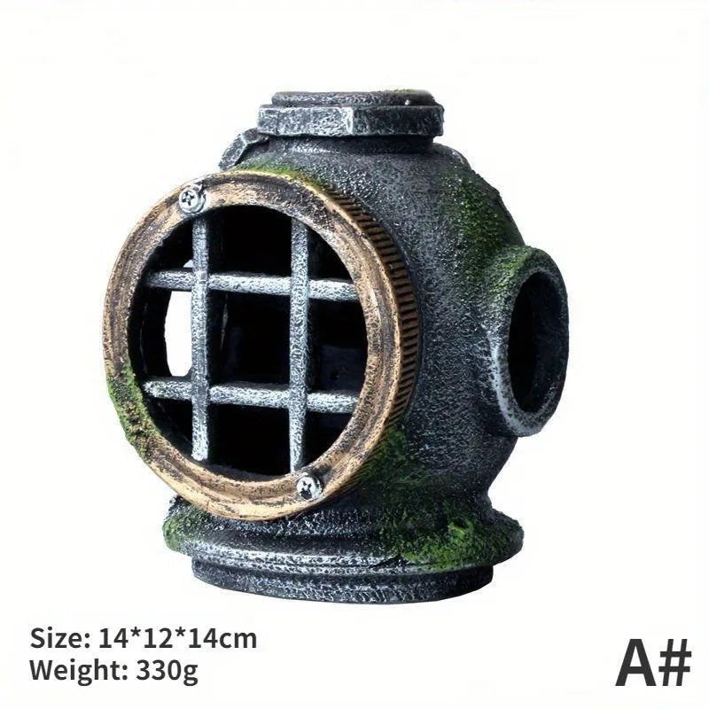 1pc Resin Diving Helmet Wreck Aquarium Fish Tank