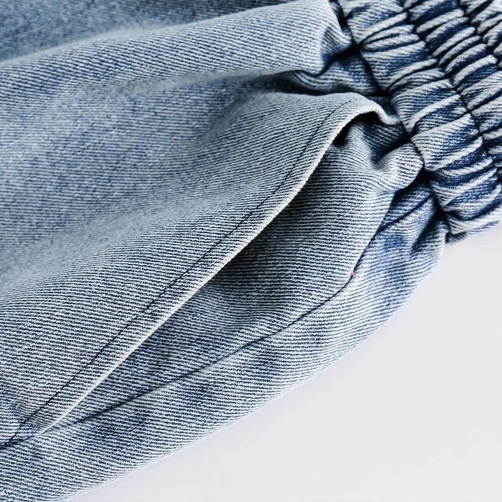 Streetwear Men Denim Shorts Tassel Three-dimensional Pocket Short
