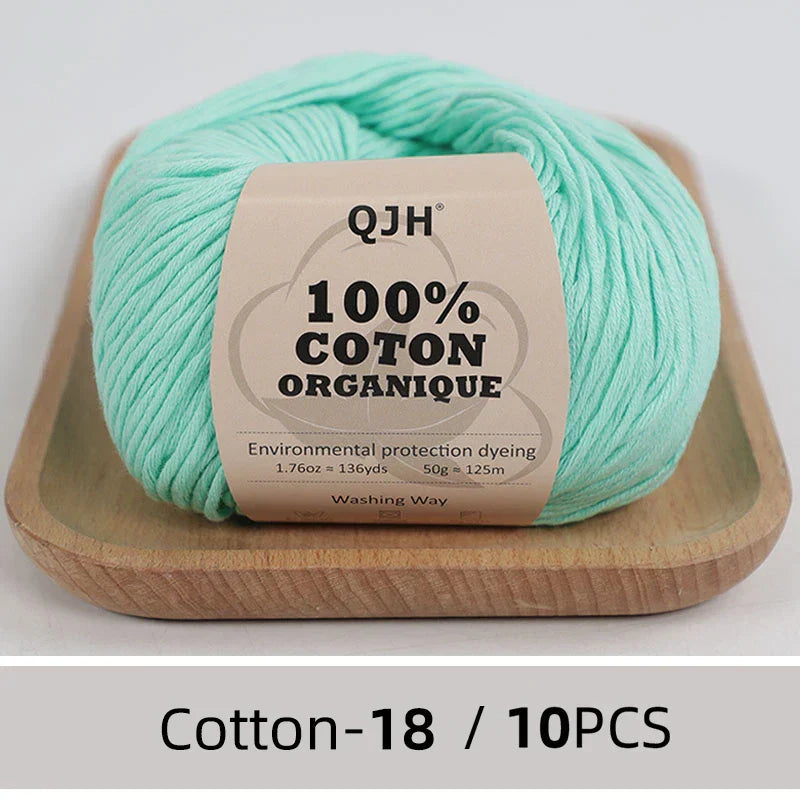 QJH 10PCS 100% Organic Cotton Yarn Pure/Mixed Color