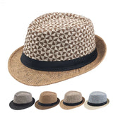 Stitching Color Geometry Shade Men Straw Hat Spring