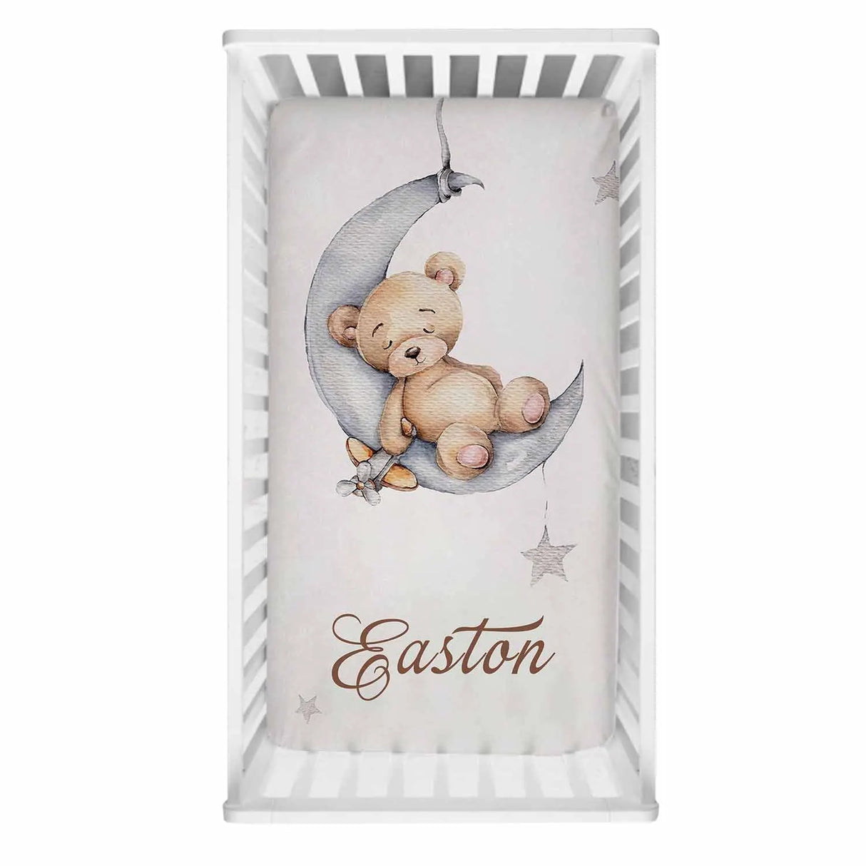 LVYZIHO Sleeping Bear Custom Name Crib Sheet Set,