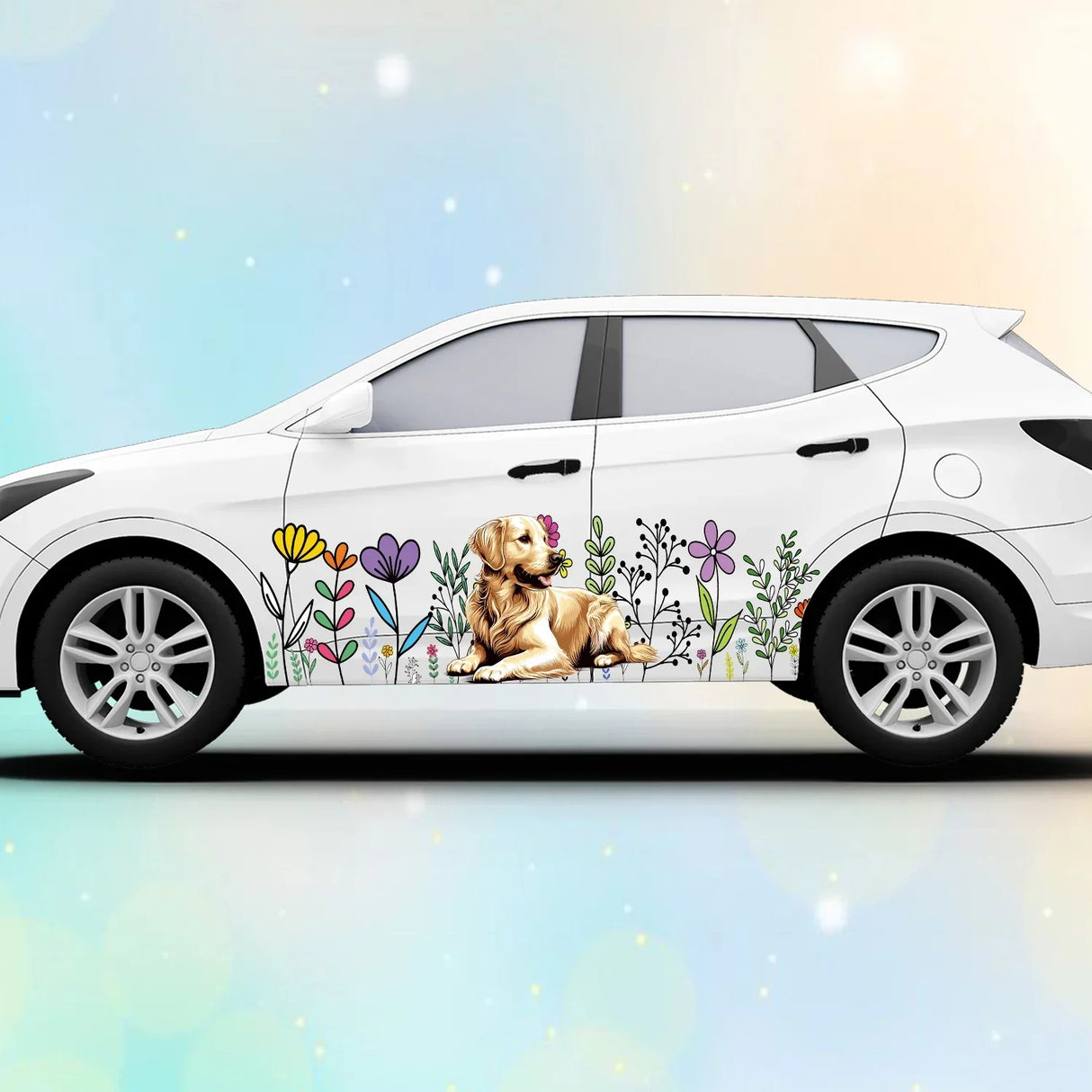 Golden Labrador Flower Large Car Stickers Decals Car Body Stickers Car-Side Decals Waterproof Car Vinyl Stickers for Truck SUV