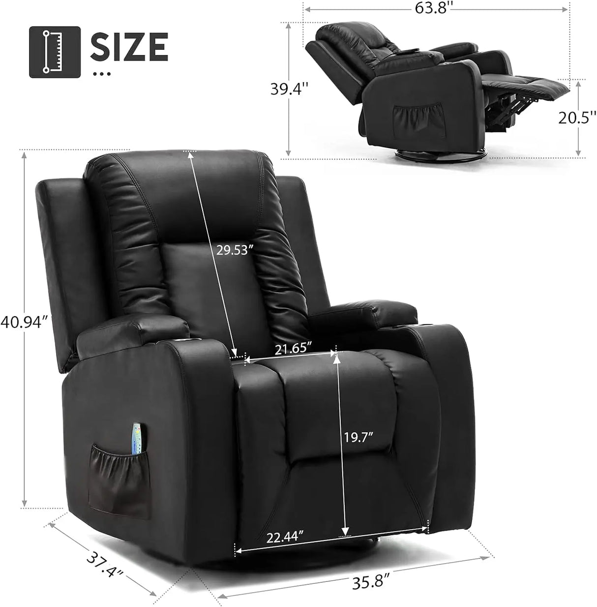 COMHOMA Leather Recliner Chair Rocker with Heated Massage