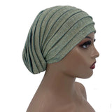 Glitter Pleated African Turban Cap Womens Head Wraps