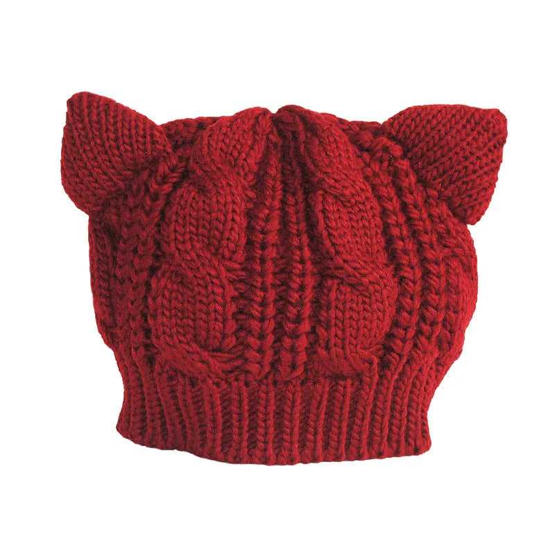 Solid Color Warm Cat Ear Knitted Hats Crochet