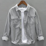 Stylish Men's Corduroy Cargo Shirts Long Sleeve Lapel