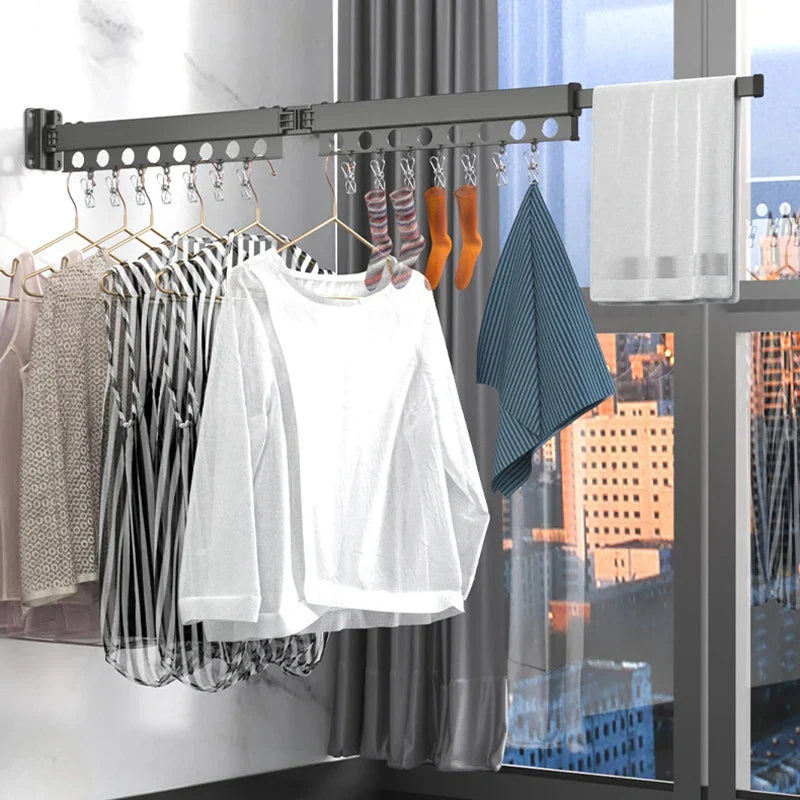 Extendable Clothesline Retractable Clothes Hanger Rack Folding Wall